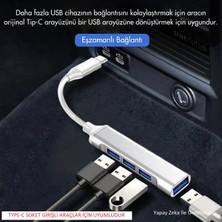 Laptify Araç Type-C USB Çoklayıcı Şarj Etme Disk Okuma, 5gbps Veri Aktarım Hızı, 4 Portlu Type-C USB Çoklayıcı 4 In 1