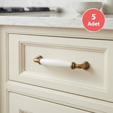 Eym 5 Adet Porselen Mobilya Dolap Kulp 96 mm Antik Sarı