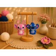 Morey Amigurumi Örgü Anahtarlık - El Emeği Çanta Aksesuarı ve Hediyelik Figür Stitch ve Angel