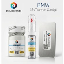 COLORGUARD BMW 354 Titanyum Gümüşü Rötuş Seti - 2 si 1 Arada İğne ve Fırça Uçlu Şişe, Rötuş Pastası ve Rötuş Çeliği
