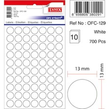 Mbb E-Ticaret Tanex OFC-129 13 mm Beyaz Ofis Etiketi Yuvarlak-(***9 Adet***)