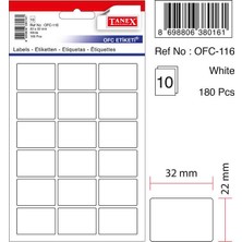 Mbb E-Ticaret Tanex OFC-116 22X32 mm Beyaz Ofis Etiketi-(***6 Adet***)