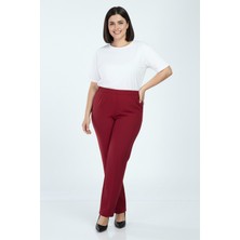 New Boudoir Beli Lastikli Kırmızı Duble Krep Büyük Beden Kadın Pantolon