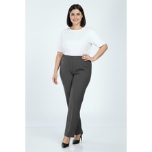 New Boudoir Beli Lastikli Antrasit Duble Krep Büyük Beden Kadın Pantolon