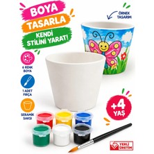 Seramik Saksı Boyama Seti 6 Renk Boya ve Fırçalı Çocuk Hobi Aktivite Seti 4+ Yaş