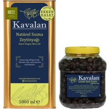 Kavalan Yeni Sezon 2026/27 -5 Lt Erken Hasat Soğuk Sıkım Natürel Sızma Zeytinyağı+2 kg Gemlik Siyah Zeytin Sele Orta Boy