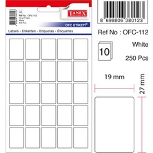 Mbb E-Ticaret Tanex OFC-112 19X27 mm Beyaz Ofis Etiketi-(***3 Adet***)