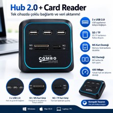 Esmer Bilişim 3 Port USB 2.0 Hub + Sd/tf/ms/m2 Kart Okuyucu – 480 Mbps Çoklayıcı