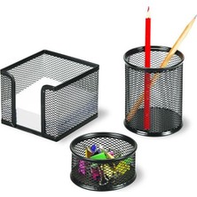 Mbb E-Ticaret Temat 11270 Metal Kalemlik+Ataşlık+Notluk 3 Lü Set Siyah