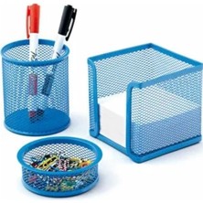 Mbb E-Ticaret Temat 1000 Metal Kalemlik+Ataşlık+Notluk 3 Lü Set A.mavi