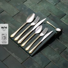 Emsan Elegance Goksu Gold 84-Piece 12-Person Cutlery Set In Luxury Box