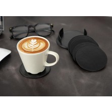 Bloominbag Divine Cup Black Leather Round Coaster Set (5-Piece)