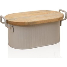 The Mia Stripe Bread Storage Box With Wooden Lid Beige 40X22X18 cm