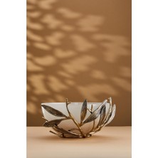 Cornella Ivy Antique Gold Detailed Cream Ombre Glass Fruit Bowl Diameter:30 cm x Height:15 cm