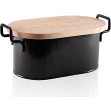 The Mia Stripe Bread Storage Box With Wooden Lid Black 40X22X18 cm
