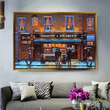 Tablore Yağlı Boya Doheny & Nesbitt Pub ve Yağmurlu Sokak Çerçeveli Kanvas Tablo Modern Salon Dekoru