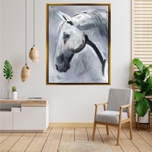 Tablore Beyaz At Portresi Yağlıboya Dokulu Tablo Çerçeveli Kanvas Tablo Modern Salon Dekoru