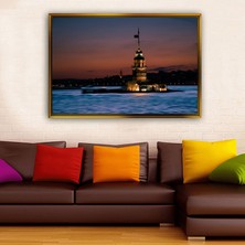 Tablore Gece Kız Kulesi ve Istanbul Manzarası Tablosu Çerçeveli Kanvas Tablo Modern Salon Dekoru