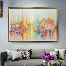 Tablore Yağlı Boya Dokulu Asya Tapınak Manzarası Çerçeveli Kanvas Tablo Modern Salon Dekoru
