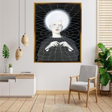 Tablore Surreal Sanat Örgü Ören Kadın Figürlü Kanvas Tablo Siyah Beyaz Geometrik Illüstrasyon Duvar Dekoru
