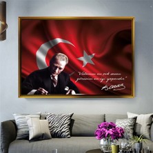 Tablore Türk Bayraklı "vatanını En Çok Seven" Sözlü Atatürk Çerçeveli Kanvas Tablo Modern Salon Dekoru