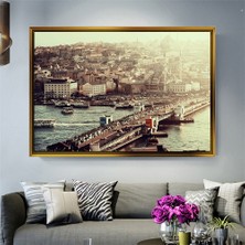 Tablore Tarihi Galata Köprüsü ve Haliç Manzaralı Çerçeveli Kanvas Tablo Modern Salon Dekoru