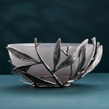 Cornella Ivy Antique Nickel Detailed Smoked Ombre Glass Fruit Bowl Rim:30 cm x Height:12 cm