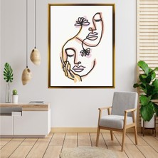 Tablore Line Art Çizim Iki Kadın Yüzü Çerçeveli Kanvas Tablo Modern Minimalist Salon Dekoru