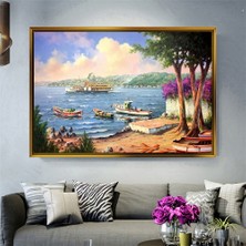Tablore Istanbul Boğazı Vapur ve Balıkçı Tekneleri Tablosu Çerçeveli Kanvas Tablo Modern Salon Dekoru