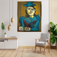 Tablore Picasso Kübist Mavi Şapkalı Kadın Portresi Çerçeveli Kanvas Tablo Modern Salon Dekoru