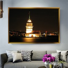 Tablore Gece Işıklandırılmış Kız Kulesi Manzaralı Kanvas Tablo Modern Salon Duvar Dekoru