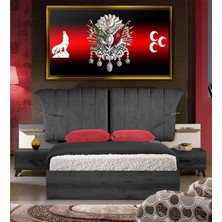 Tablore Osmanlı Arması Bozkurt ve Üç Hilal Tablosu Çerçeveli Kanvas Tablo Modern Salon Dekoru