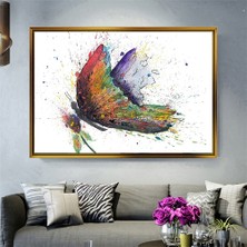 Tablore Renkli Sulu Boya Kelebek Desenli Çerçeveli Kanvas Tablo Modern Salon Dekoru