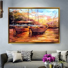 Tablore Gün Batımı Balıkçı Tekneleri Tablosu Çerçeveli Kanvas Tablo Modern Salon Dekoru