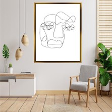 Tablore Siyah Beyaz Minimalist Yüz Çizimi Tablosu Çerçeveli Kanvas Tablo Modern Salon Dekoru