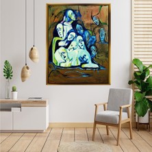 Tablore Ekspresyonist Sanat Mavi ve Sarı Insan Figürleri Çerçeveli Kanvas Tablo Modern Soyut Dekor