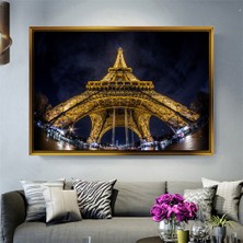 Tablore Gece Işıklandırılmış Eyfel Kulesi Paris Manzarası Kanvas Tablo Modern Salon Duvar Dekoru