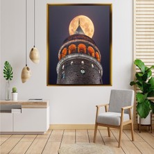 Tablore Dolunay ve Gece Galata Kulesi Fotoğrafı Kanvas Tablo Istanbul Manzaralı Duvar Dekoru
