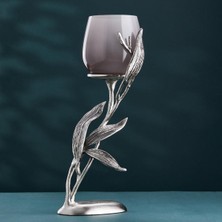 Cornella Ivy Antique Nickel Footed Smoked Ombre Glass Candle Holder Rim:11 cm x Height:43 cm