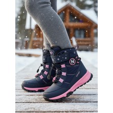 Kidessa 2280-N-DROPS Içi Kürklü Kaymaz Taban Cırt Bantlı Suya Dayanıklı Kız Çocuk Kar Botu - NKT02280-LACIVERT-PEMBE-29