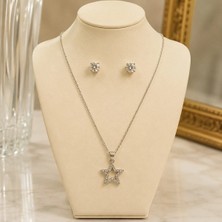 Tikon Jewelry Gökyüzü 925 Ayar Gümüş Parlak Taşlı Yıldız Kolye ve Küpe Seti Kadın Işıltılı Şık Takı Seti Hediyelik Özel Set