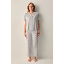 Suwen Grey Melange Hilary Shirt Collar Pajama Set
