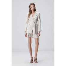 Network Beige Melange Fabric-Belted Shorts