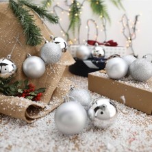 Die Grup Yenigeldi 12 Adet Gümüş 6 cm Yılbaşı Topu, Adet Noel Topu, Çam Ağacı Topu, Süs Topu