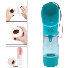 Emt Pazarlama® Taşınabilir Mama Hazneli Evcil Hayvan Suluğu Seyahat Kabı Kilitlenebilen Su Sızdırmaz 380ML