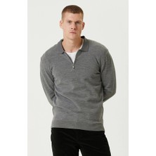 Network Grey Melange Polo Collar Zip Knit Sweater