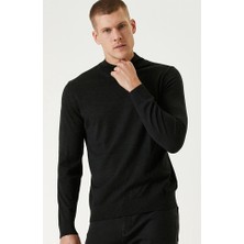 Network Anthracite Melange Mock Neck Wool Blend Knit Sweater