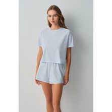 Suwen Blue Melange Daily Shorts Pajama Set