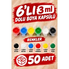 Belirtilmemiş Arnur 6’lı 3 ml Akrilik Boya Seti | 50 Paket | Siyah Beyaz Mavi Kırmızı Sarı Yeşil | Dolu Boya Kapsülü