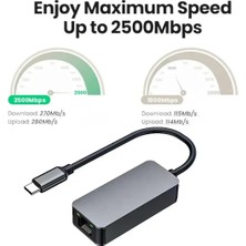 Gjob 4752 USB Type C To Ethernet 2500MBPS 2.5g Internet Çevirici Dönüştürücü Adaptör
